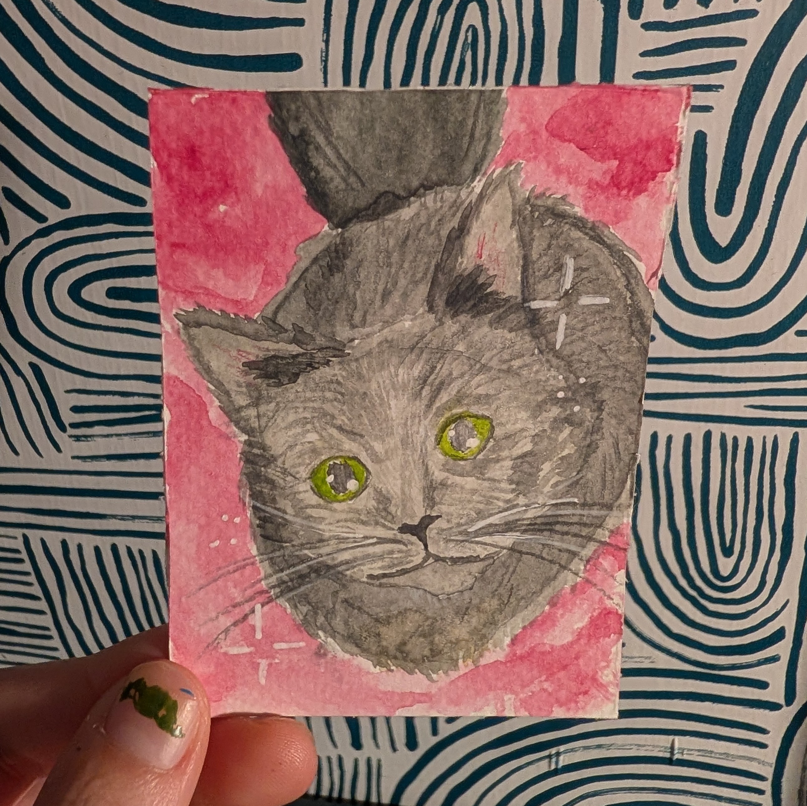 Peeking Kitty – Original Watercolor ACEO aceo art card