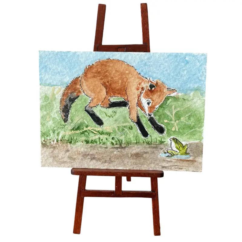 Fox Meets Frog aceo art card