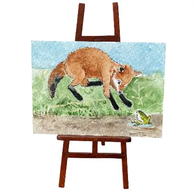 Fox Meets Frog aceo art card thumbnail 1