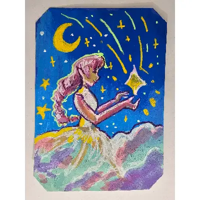 Catching Stars aceo art card thumbnail 1