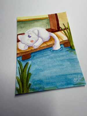 Napping Moonpie aceo art card thumbnail 1