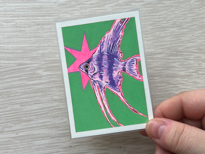 Starburst Angel Fish aceo art card thumbnail 1