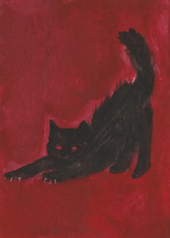 Stretching Cat (2/3) aceo art card