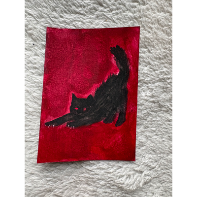 Stretching Cat (2/3) aceo art card thumbnail 2