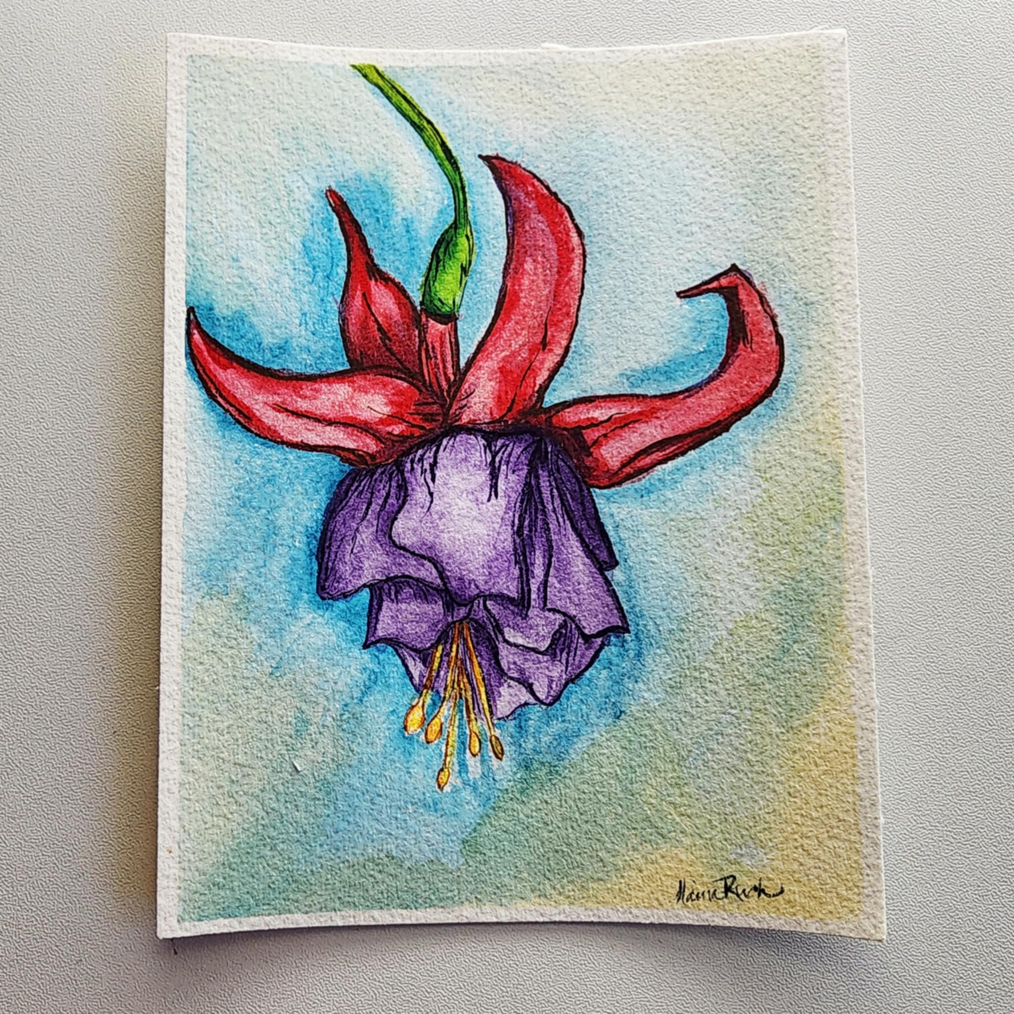 Hanging flower aceo art card