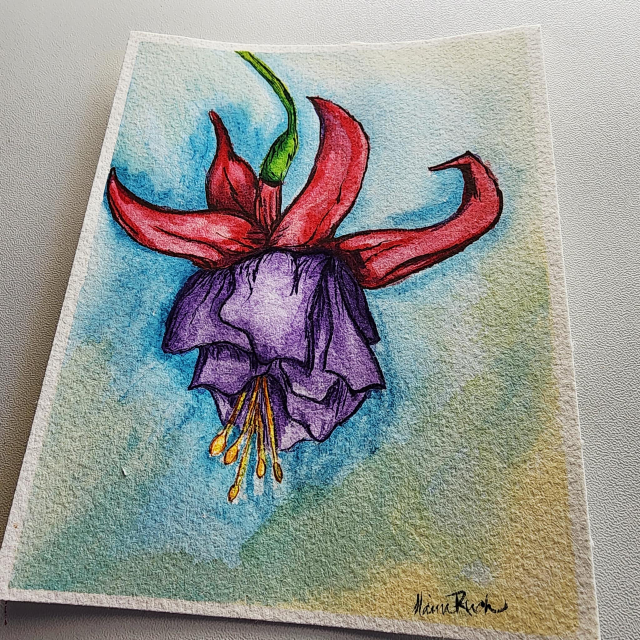 Hanging flower aceo art card thumbnail 2