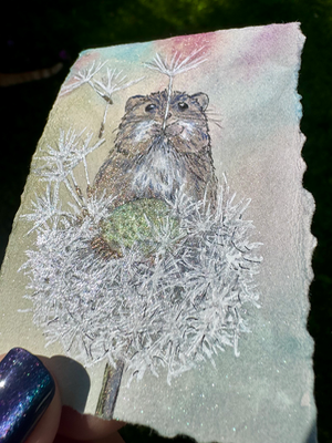Dandelion Mouse aceo art card thumbnail 2
