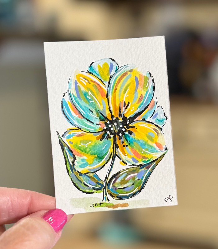 Bright Yellow Flower aceo art card