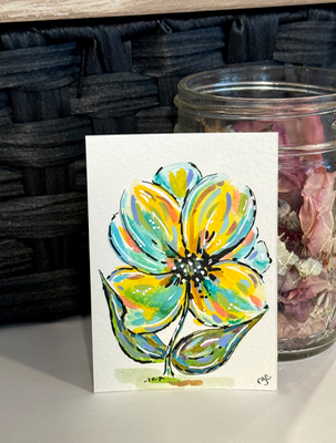 Bright Yellow Flower aceo art card thumbnail 2