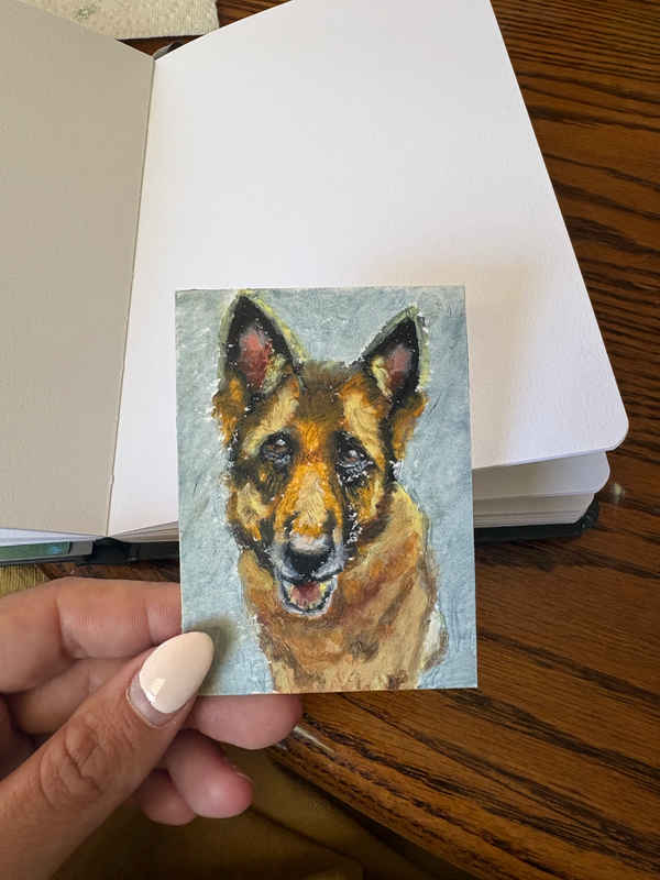 ACEO Original German Shepherd Painting | Loyal Heart Dog 2.5x3.5 | Animal Art Collectable aceo art card