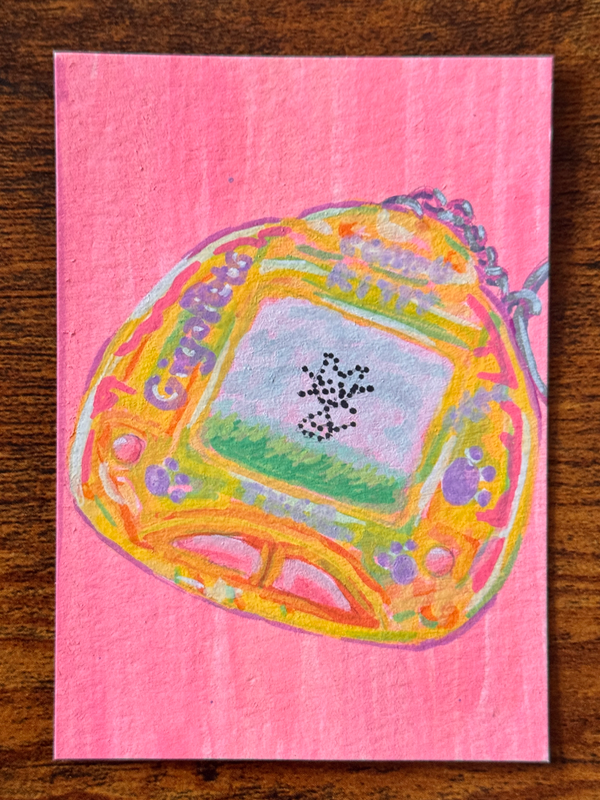 90s Nostalgia Compu Kitty Giga Pet Virtual Pet aceo art card