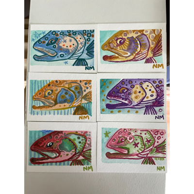Mystery Trout ACEO aceo art card thumbnail 2