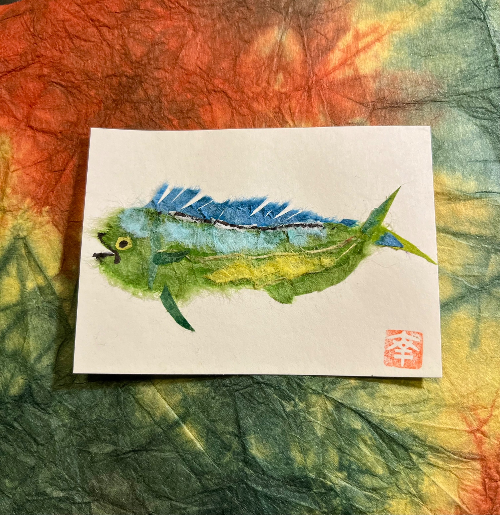 Japanese Washi paper art - Ahi? aceo art card