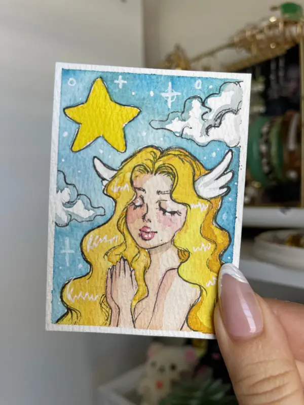 Angel Wishing on a Star aceo art card