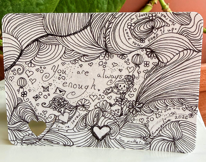 Affirmation ACEO, “You are always enough,” Ink on Index Card, Handmade aceo art card