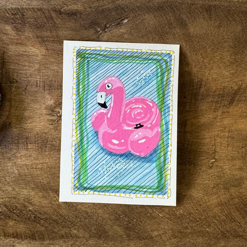 Pink Flamingo Float aceo art card