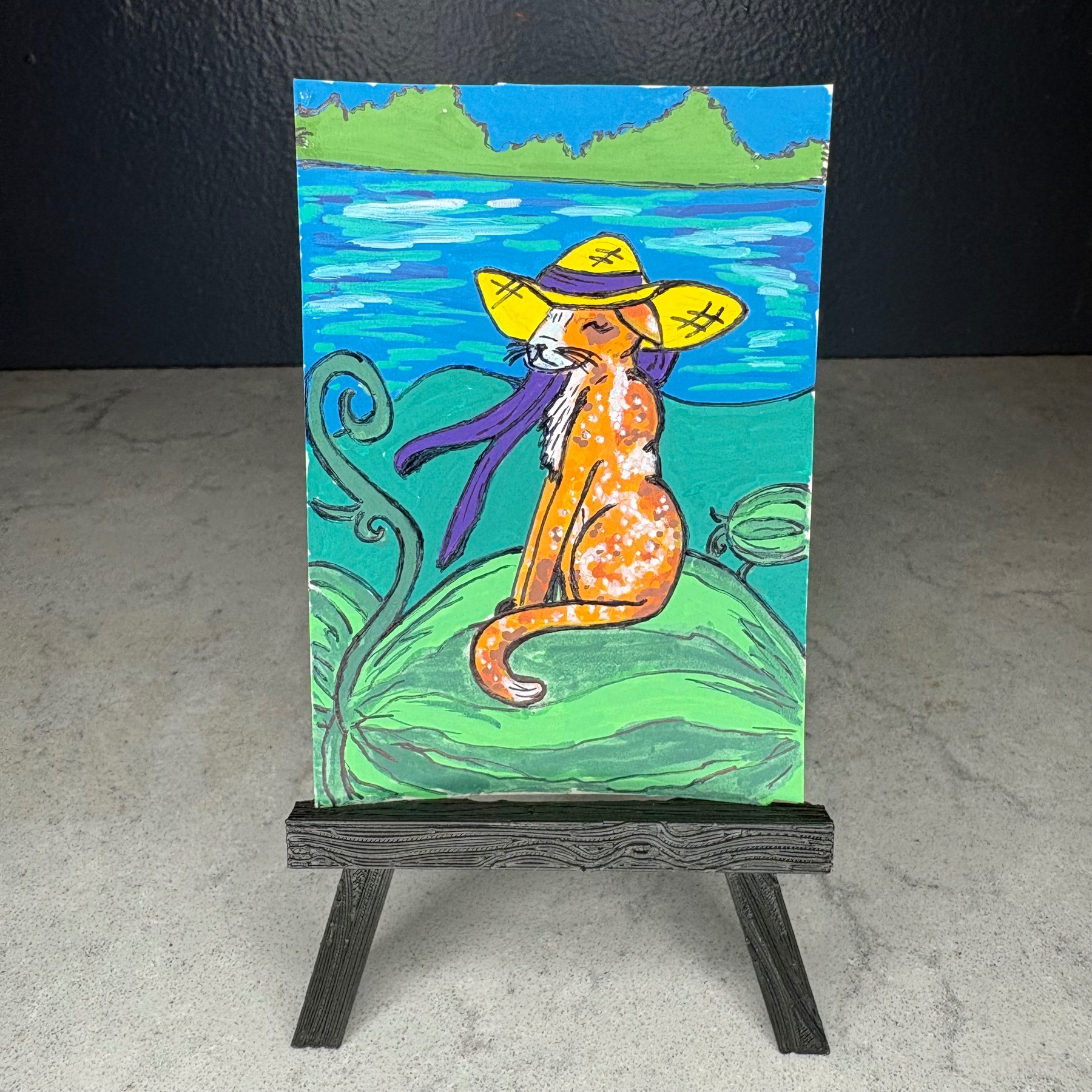 Cat In A Hat aceo art card