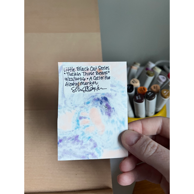 Tuckin Those Beans (Little Black Cat Series) aceo art card thumbnail 2