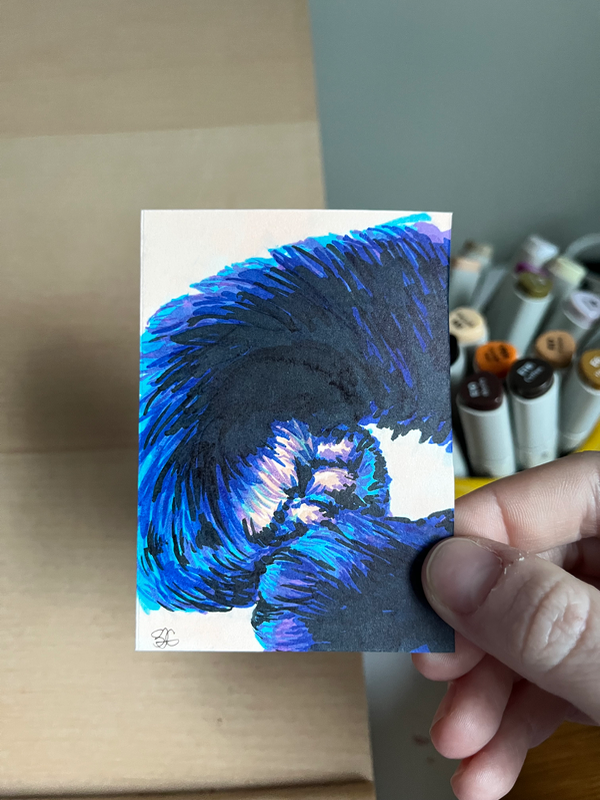 Tuckin Those Beans (Little Black Cat Series) aceo art card