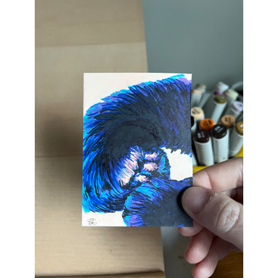 Tuckin Those Beans (Little Black Cat Series) aceo art card thumbnail 1