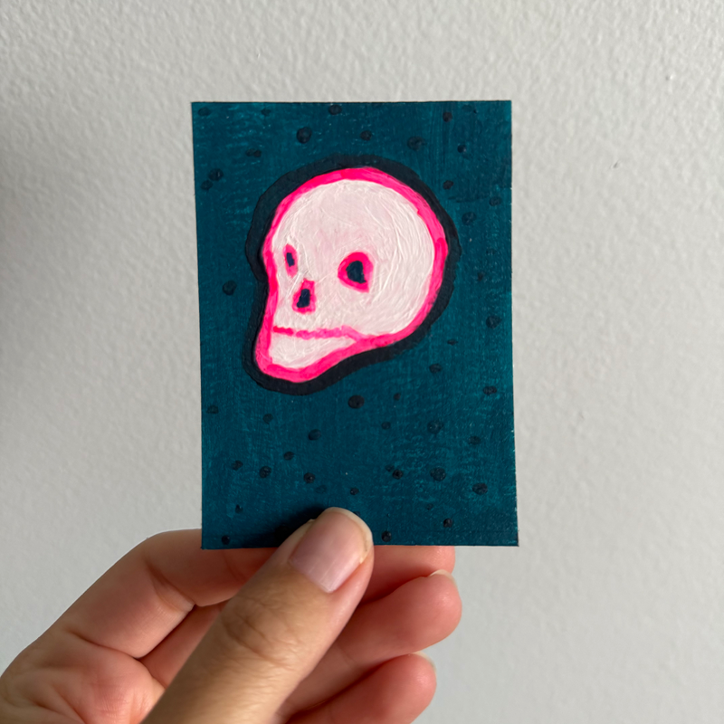 Original Skull ACEO | Neon Bones #3/3 aceo art card