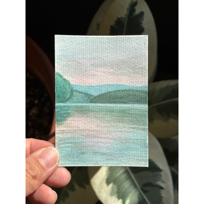 ACEO original, reservoir at dusk aceo art card thumbnail 1