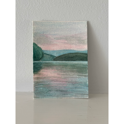 ACEO original, reservoir at dusk aceo art card thumbnail 2