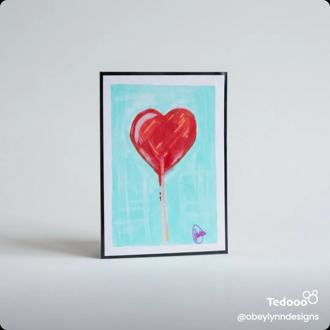 ACEO Original Art Card – Heart Lollipop Painting – Hand Painted Mini Art aceo art card