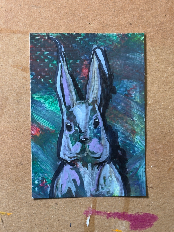 Rabbit Mixed Media (1.3) aceo art card