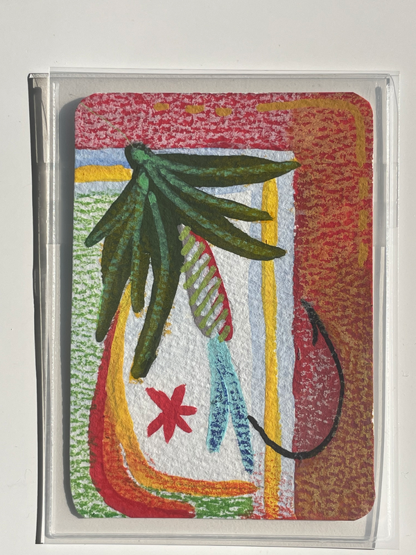 Gone fishin’ - abstract fly fishing lure - “let em’ fly” series aceo art card