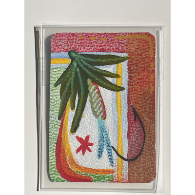 Gone fishin’ - abstract fly fishing lure - “let em’ fly” series aceo art card thumbnail 1