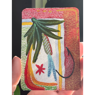 Gone fishin’ - abstract fly fishing lure - “let em’ fly” series aceo art card thumbnail 2