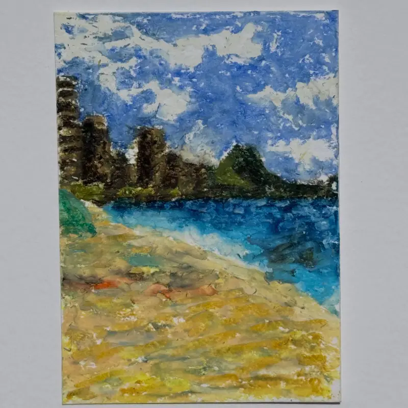 Waikiki shoreline with Diamond Head in the distance aceo art card
