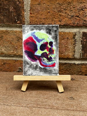 Colorful Abstract Skull Watercolor aceo art card thumbnail 1