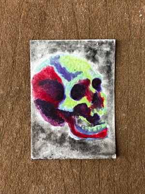 Colorful Abstract Skull Watercolor aceo art card thumbnail 2