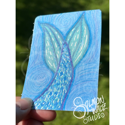 Classic Blue Mermaid Fin aceo art card thumbnail 2