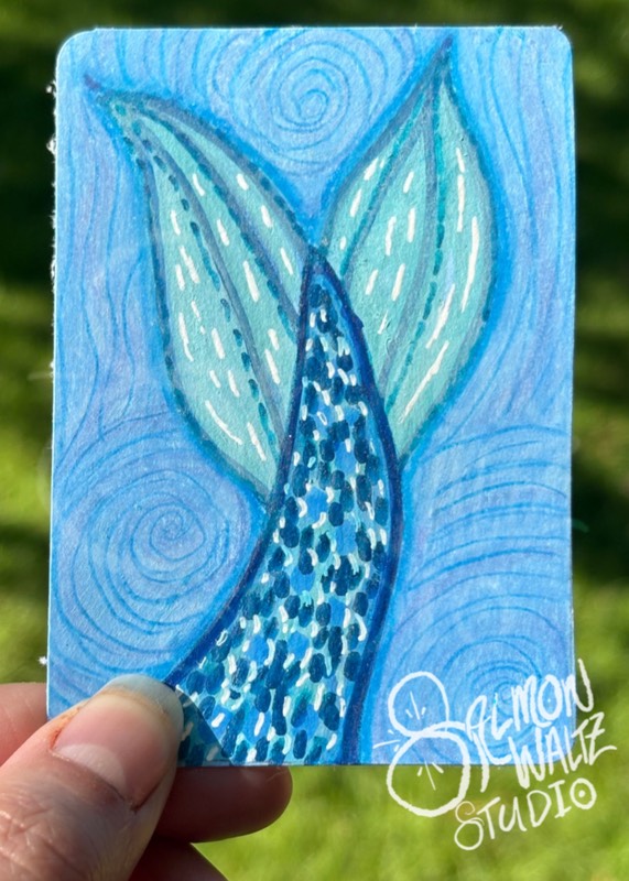 Classic Blue Mermaid Fin aceo art card