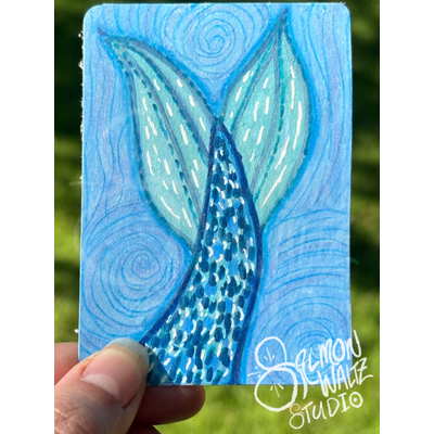 Classic Blue Mermaid Fin aceo art card thumbnail 1