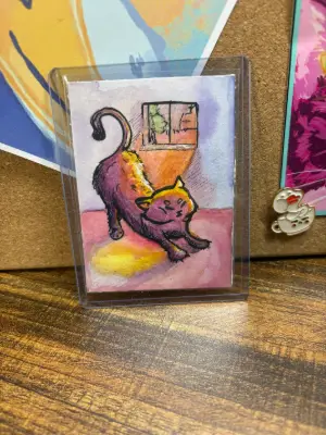 The Big Stretch Watercolor Original Painting aceo art card thumbnail 1
