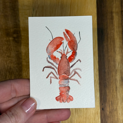 ACEO Watercolor, Seafood, Crawfish, Original, 3.5x2.5in, By Lark Watercolor and Art aceo art card thumbnail 1