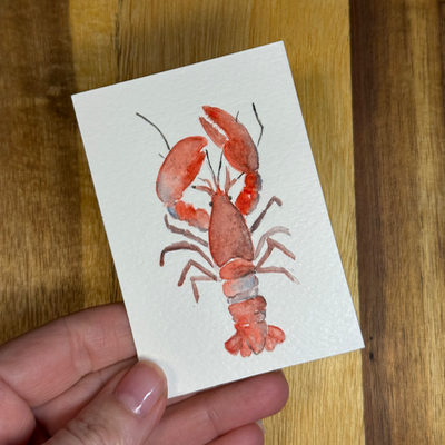 ACEO Watercolor, Seafood, Crawfish, Original, 3.5x2.5in, By Lark Watercolor and Art aceo art card thumbnail 2