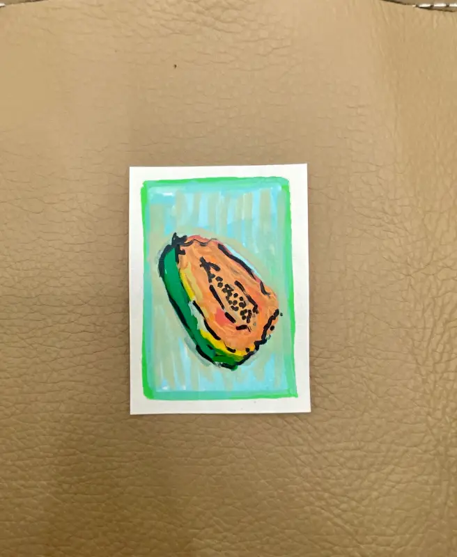 Cantaloupe Acrylic ACEO Painting | Abstract Lines aceo art card