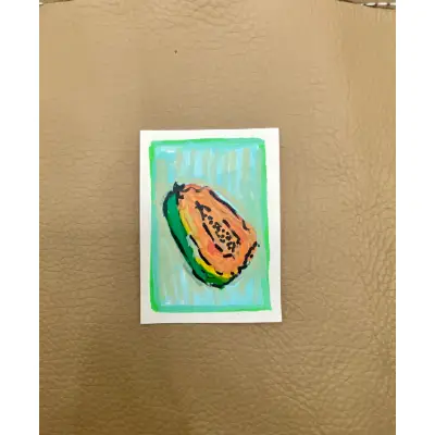 Cantaloupe Acrylic ACEO Painting | Abstract Lines aceo art card thumbnail 1
