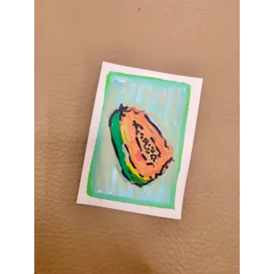 Cantaloupe Acrylic ACEO Painting | Abstract Lines aceo art card thumbnail 2