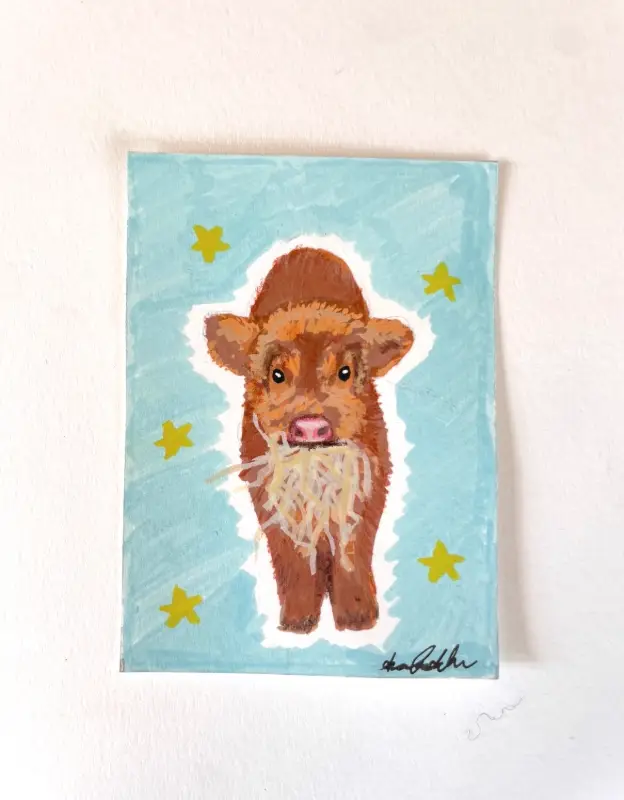 Fluffy Cow aceo art card