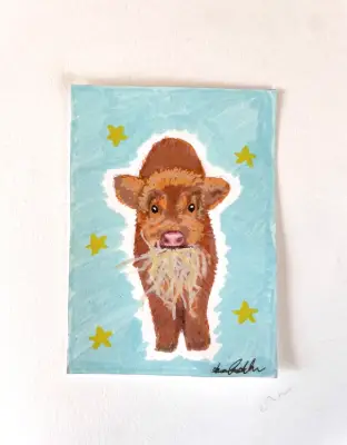 Fluffy Cow aceo art card thumbnail 1