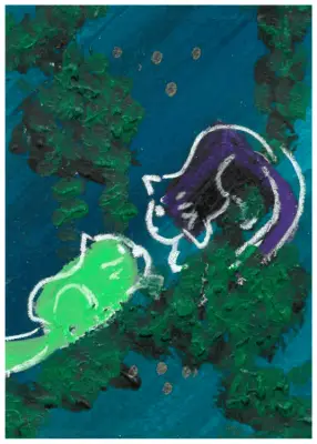 Color Cat- Green and Purple Found Each Other aceo art card thumbnail 2