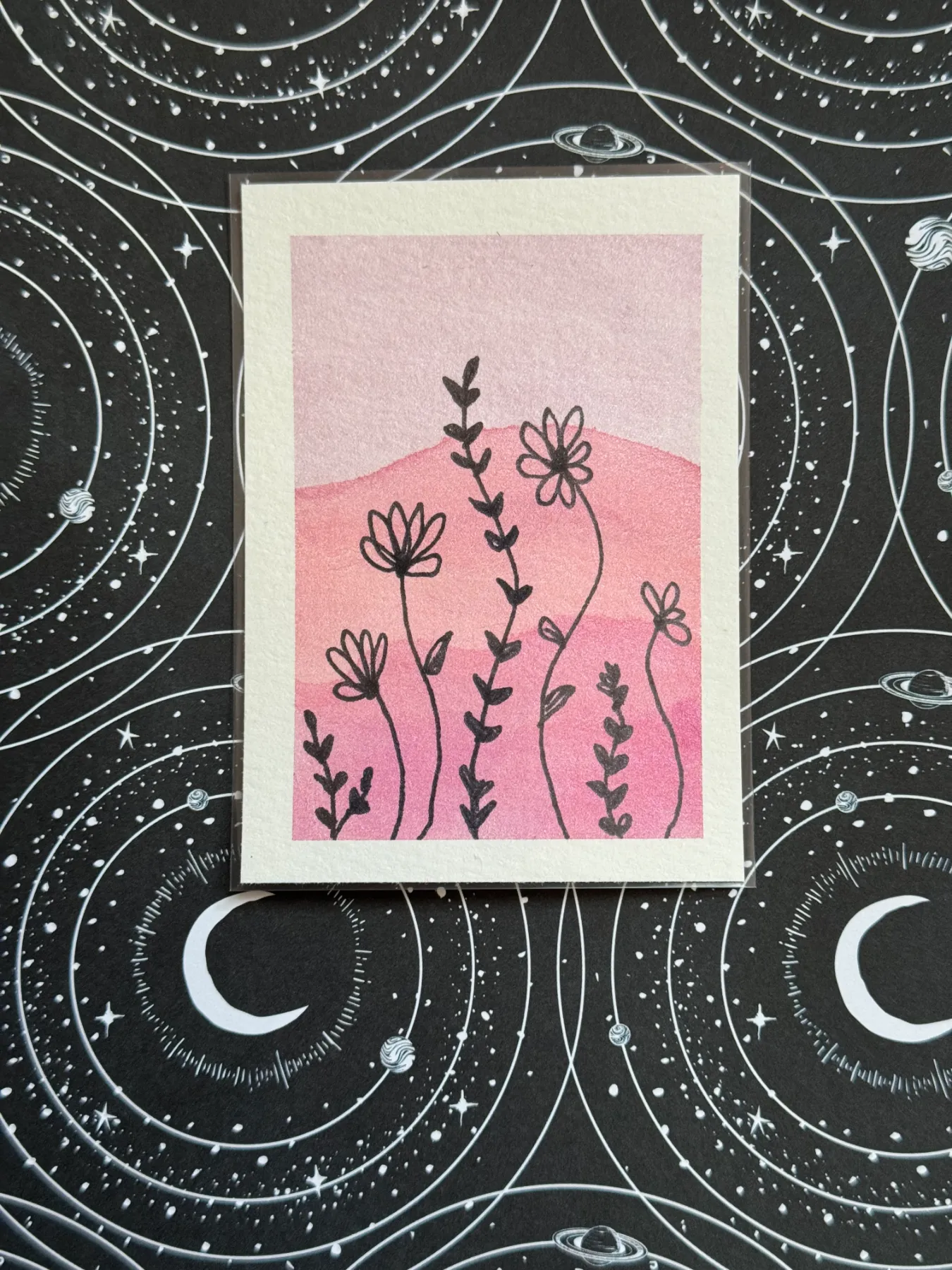Floral Silhouette Series #4 aceo art card