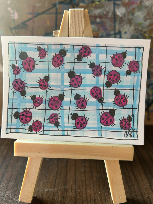 Ladybug picnic aceo art card