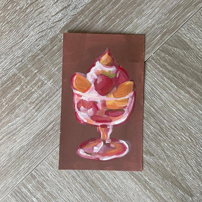 Fruit Parfait on Brown Background ACEO Painting aceo art card thumbnail 2